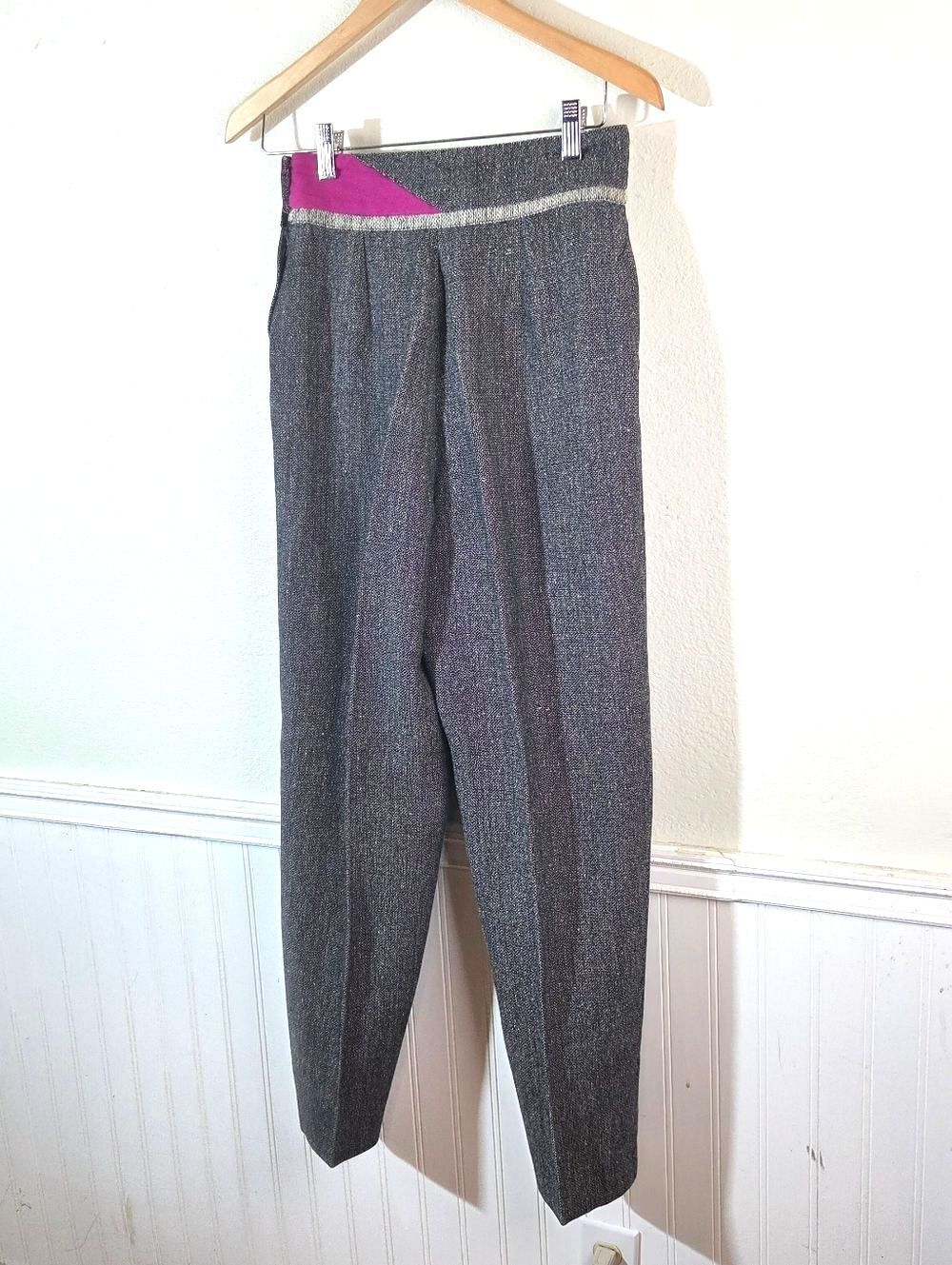 Vintage Gianni Versace Pure Virgin Wool Trousers Gray High Rise Women 6 Italy
